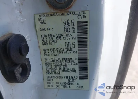 2016 Nissan Frontier Desert Runner из США, поврежденный, VIN 1N6AD0CU2GN791987